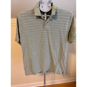 Izod Vintage Mens Green with Blue White Stripes Short Sleeve Polo Medium